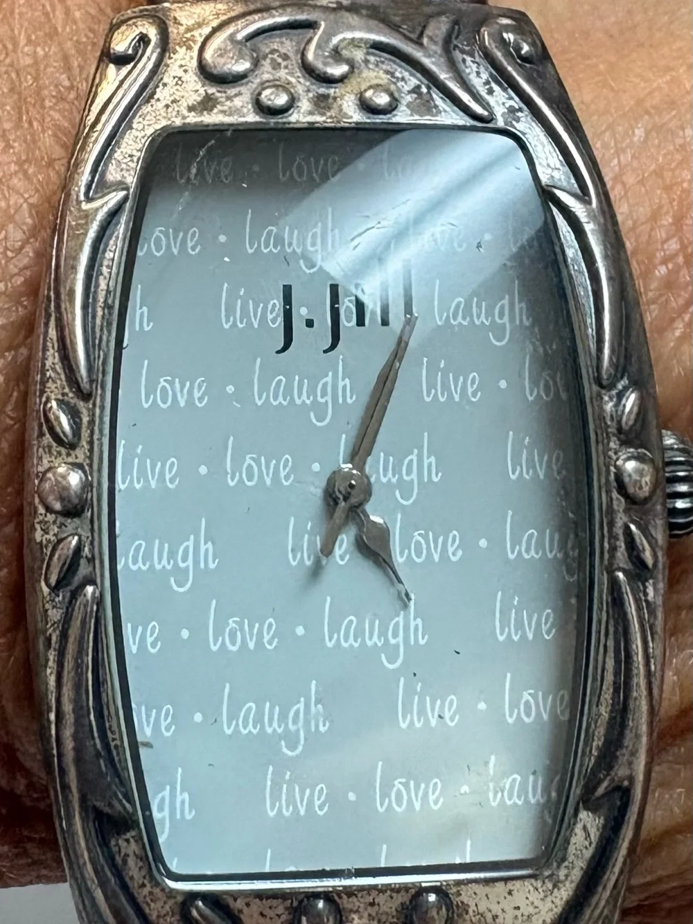 J. Jill Women's sterling silver case Watch with Brown Leather cuff band